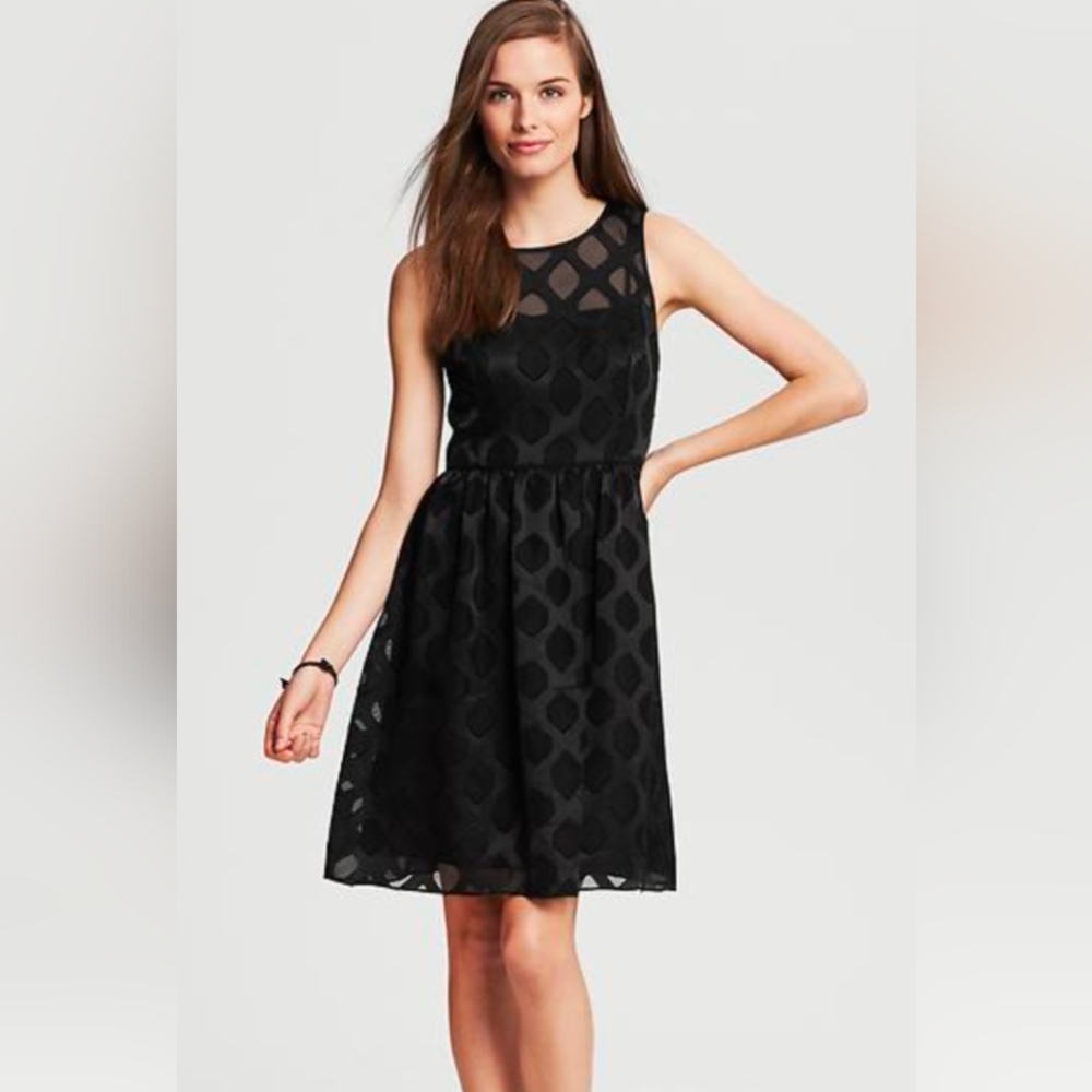 Banana Republic Black Geo Overlay Fit-and-Flare Dress Womens Size 0